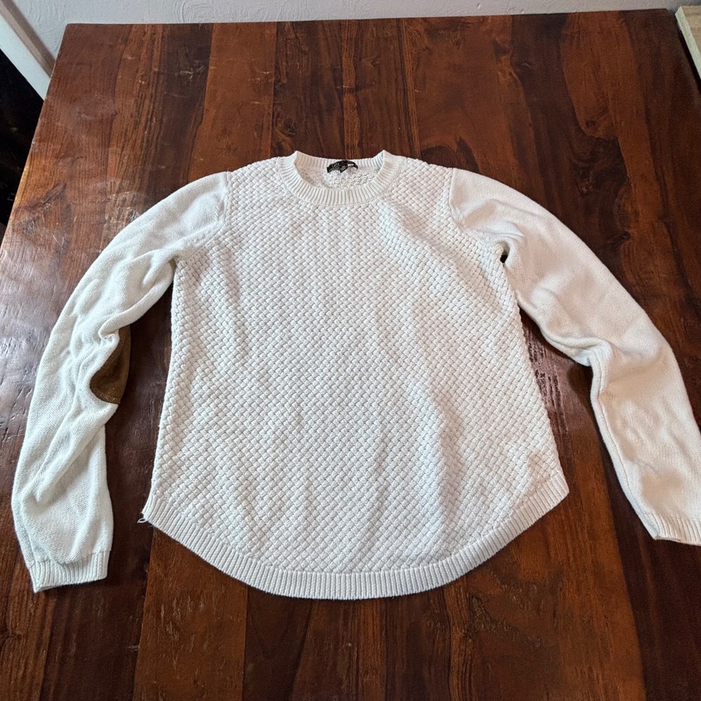 Lety & Me Womens White Textured Knit Elbow Patch Sweater XS 921SX Cotton Blend